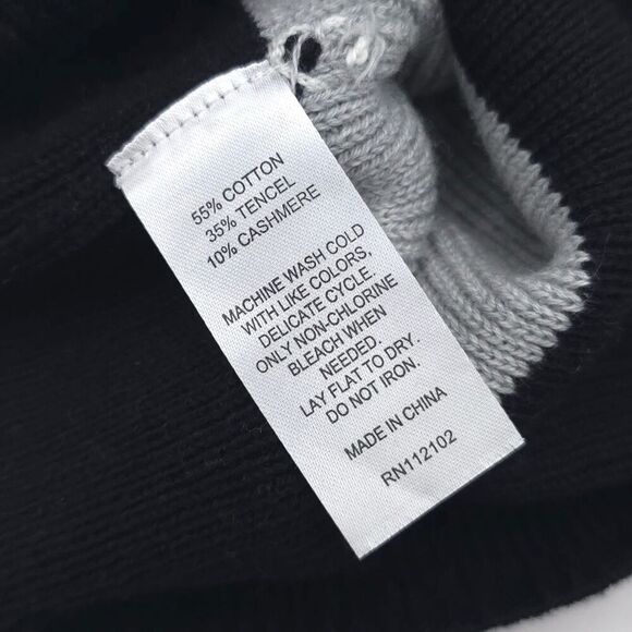 LDT Beanie‎ CASHMERE COTTON Blend Colorblock NWOT Black Gray White main image 4